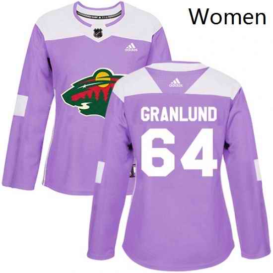 Womens Adidas Minnesota Wild 64 Mikael Granlund Authentic Purple Fights Cancer Practice NHL Jersey
